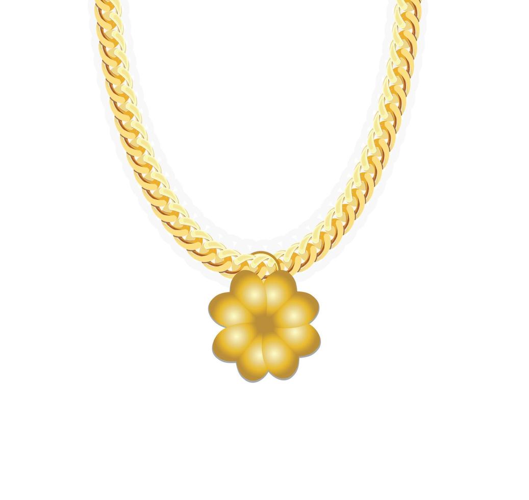 Gold Chain Jewelry whith Four-leaf Clover. Vector Illustration.