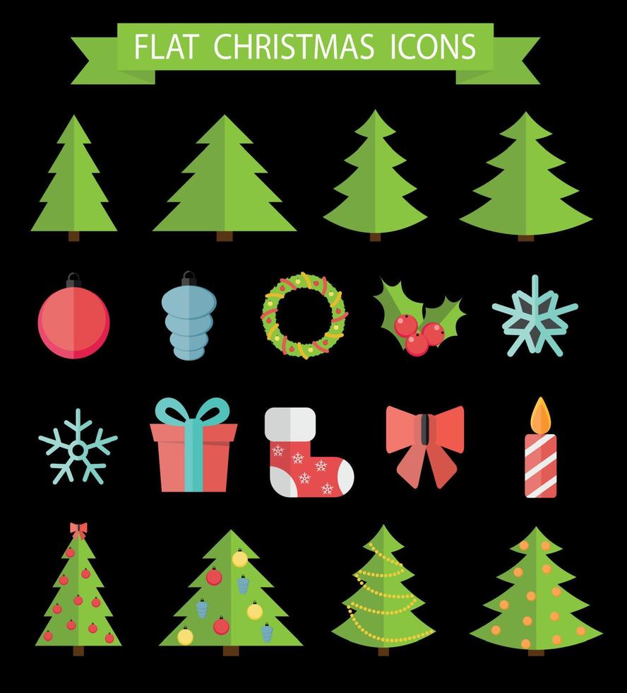 Christmas Flat Icon Set Vector Illustration