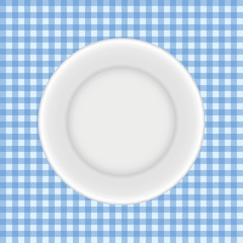 White Plate on a Checkered Tablecloth Vector Illustration