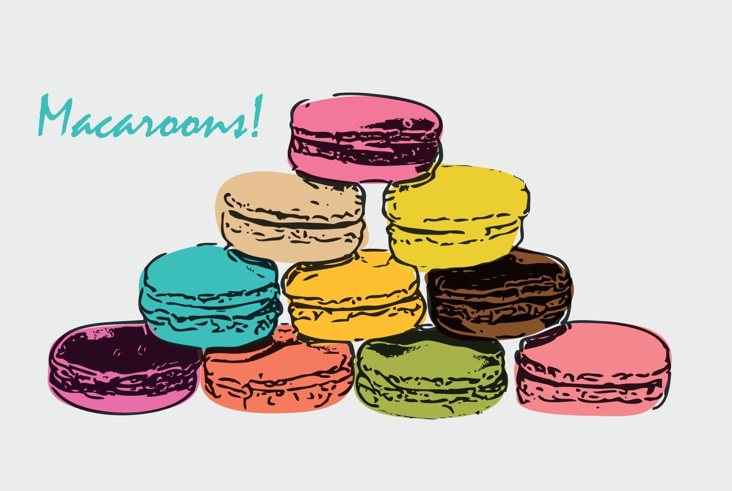 Sweet Tasty Drawn Macaroons Isolated on White Background vector