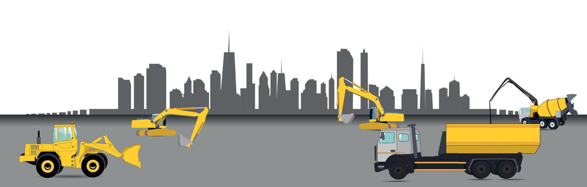 Construction Machinery in the City. Vector Illustration.