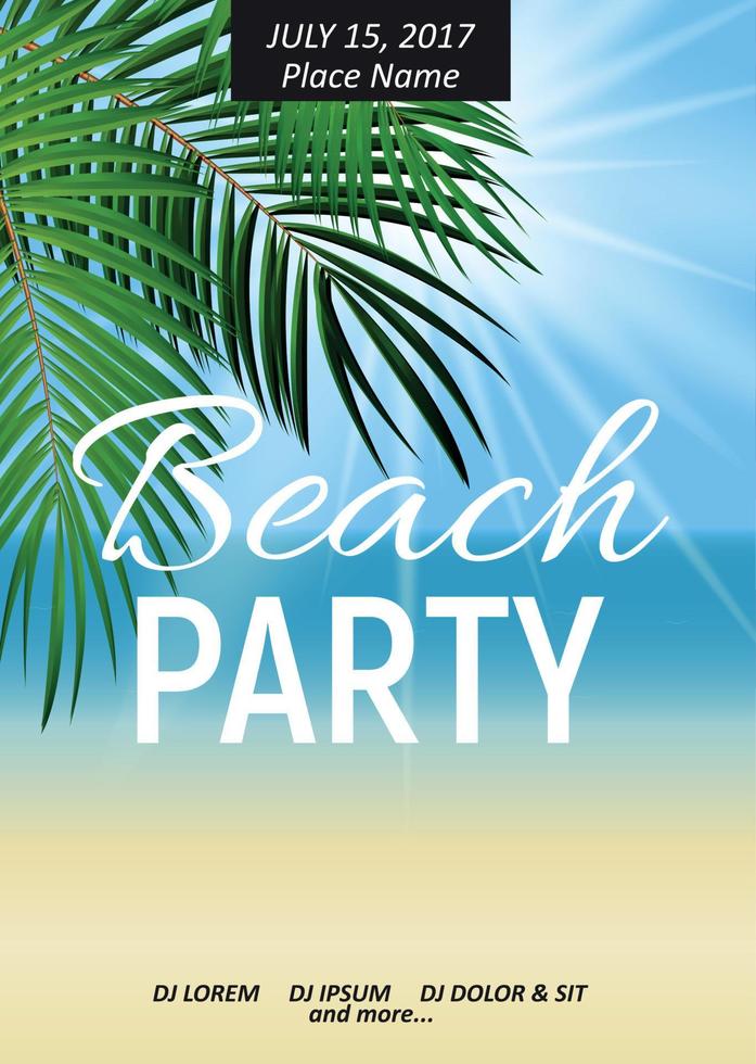 Summer Night Beach Party Poster. Tropical Natural Background  with Palm. Vector Illustration