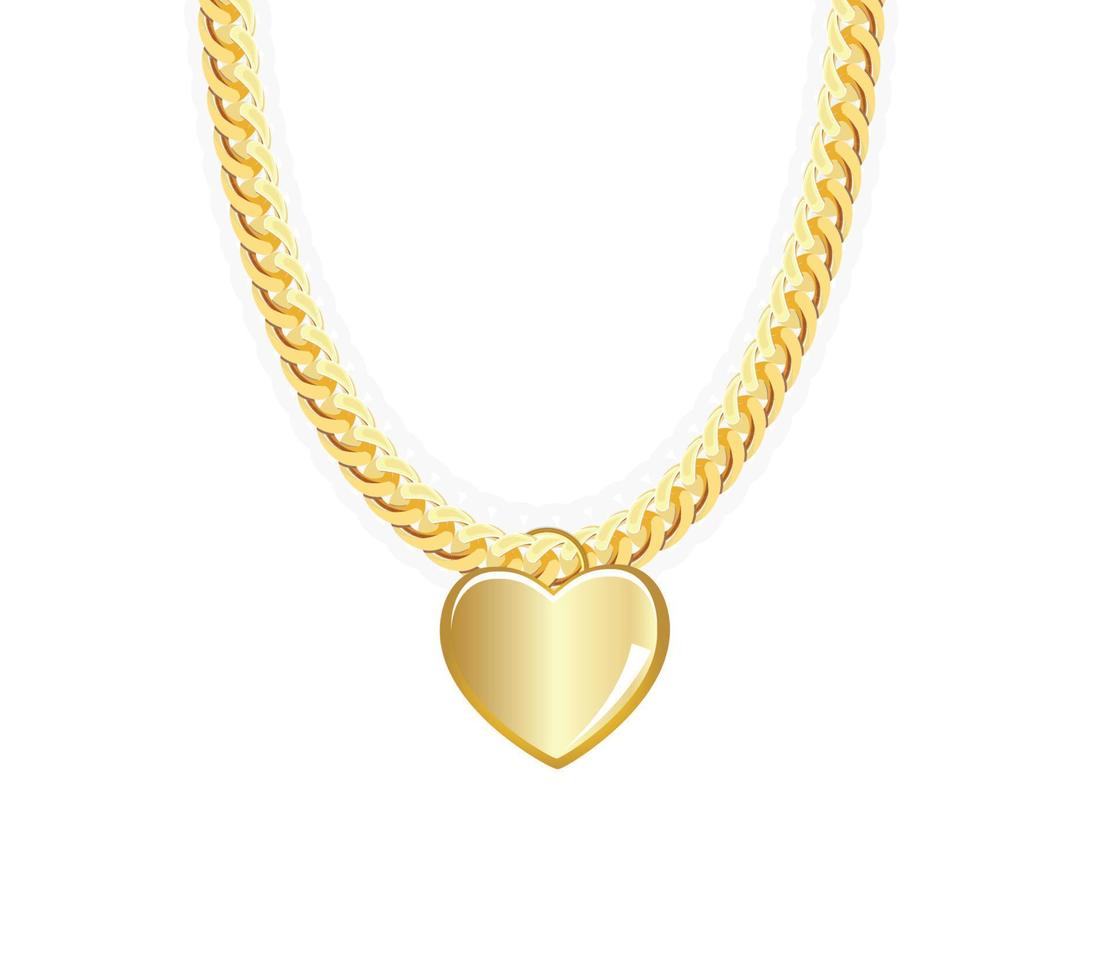 Gold Chain Jewelry Whith Heart. Vector Illustration.