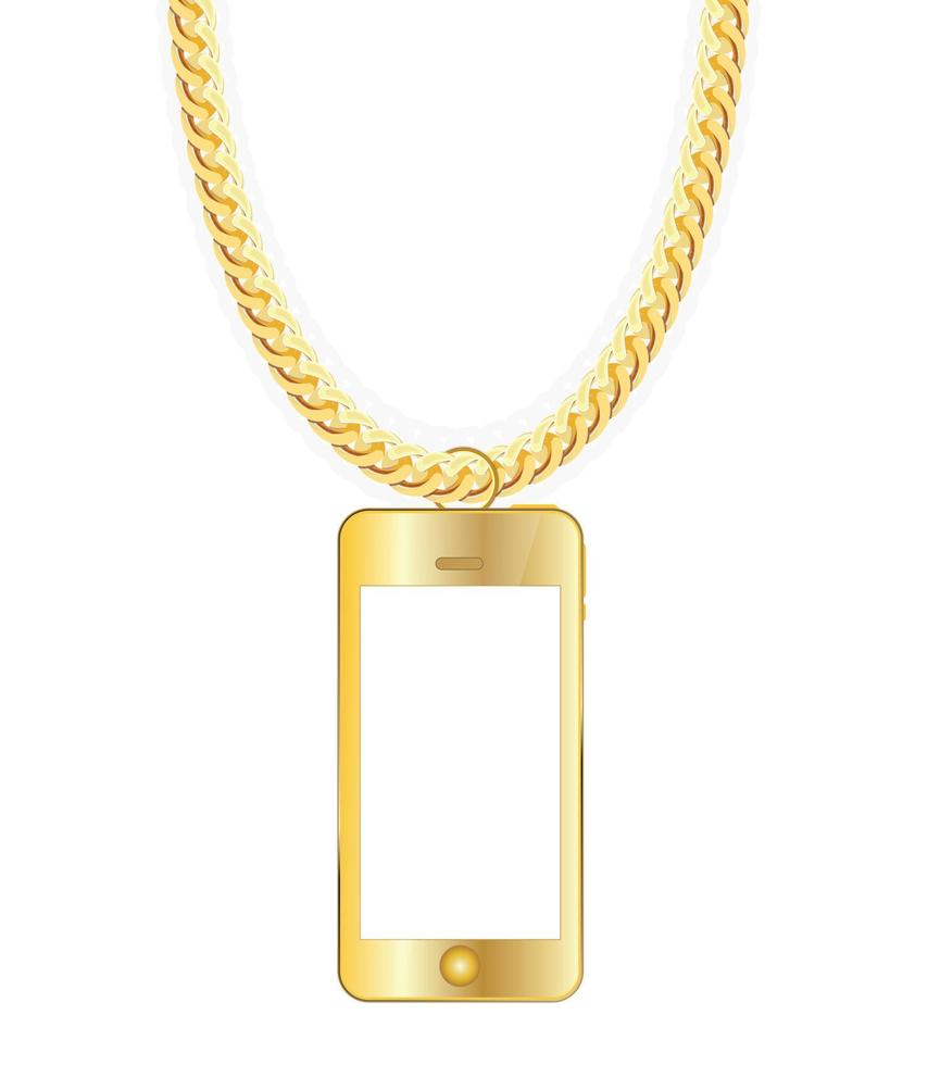 Gold Chain Jewelry whith Gold Mobile Phone. Vector Illustration.