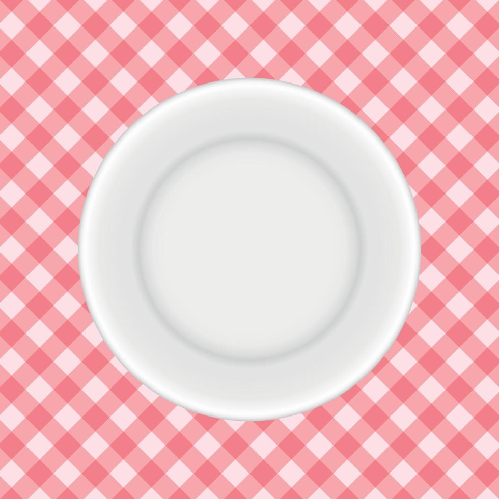 White Plate on a Checkered Tablecloth Vector Illustration