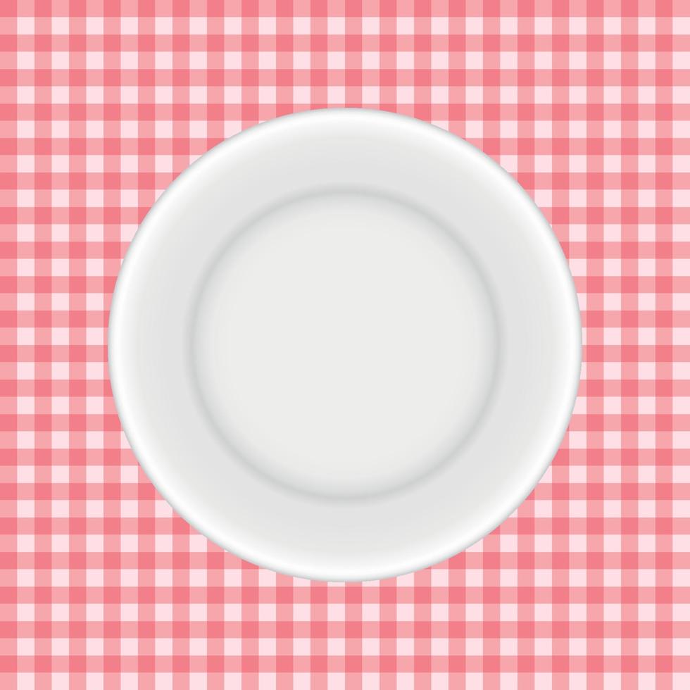 White Plate on a Checkered Tablecloth Vector Illustration