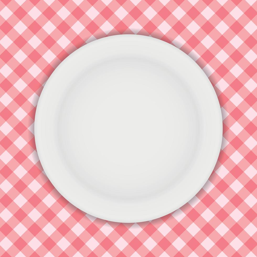 White Plate on a Checkered Tablecloth Vector Illustration