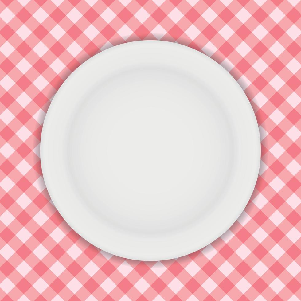 White Plate on a Checkered Tablecloth Vector Illustration