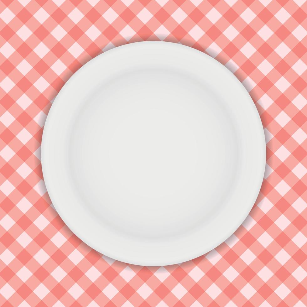White Plate on a Checkered Tablecloth Vector Illustration