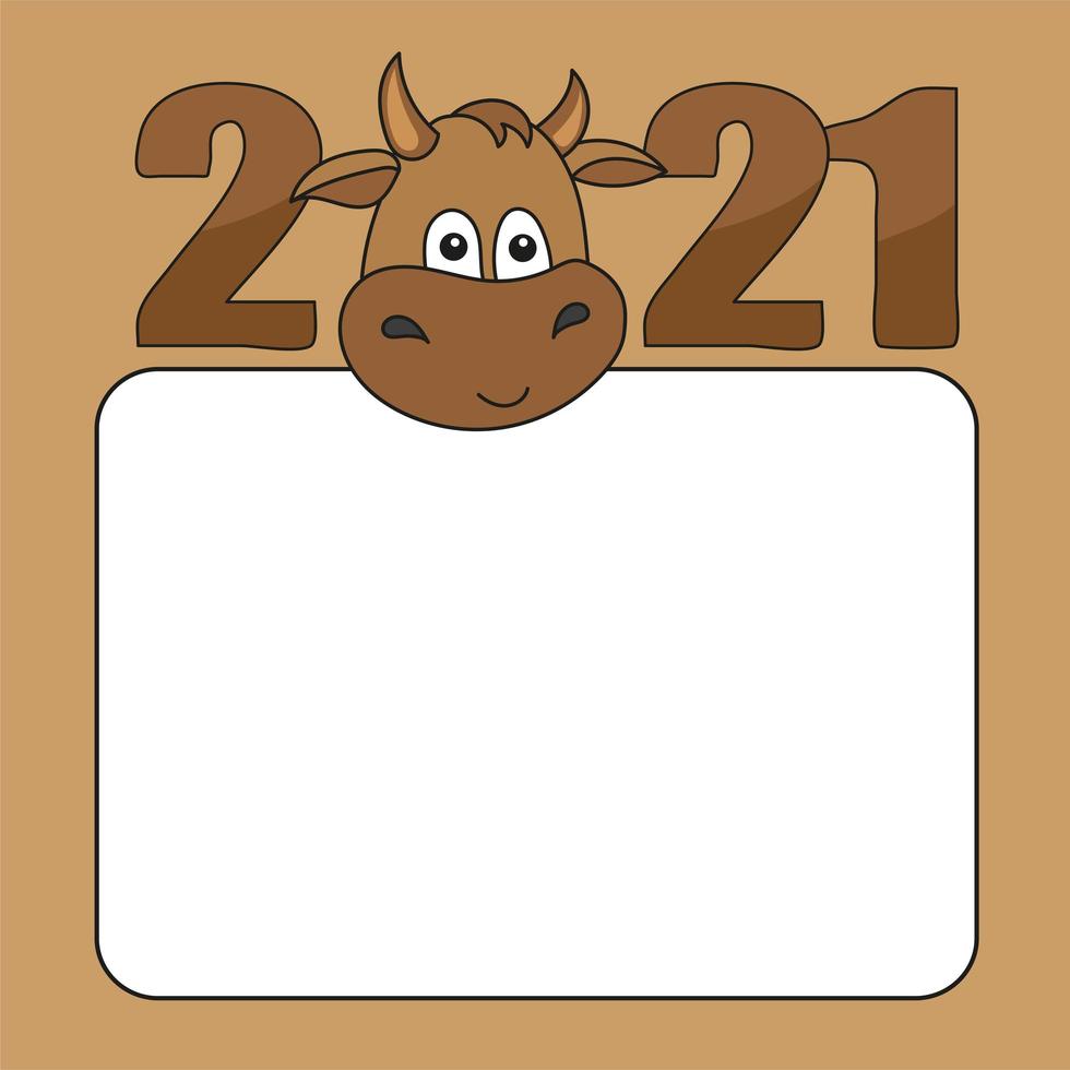 Cartoon bull with a white sheet for advertising. Simple vector illustration