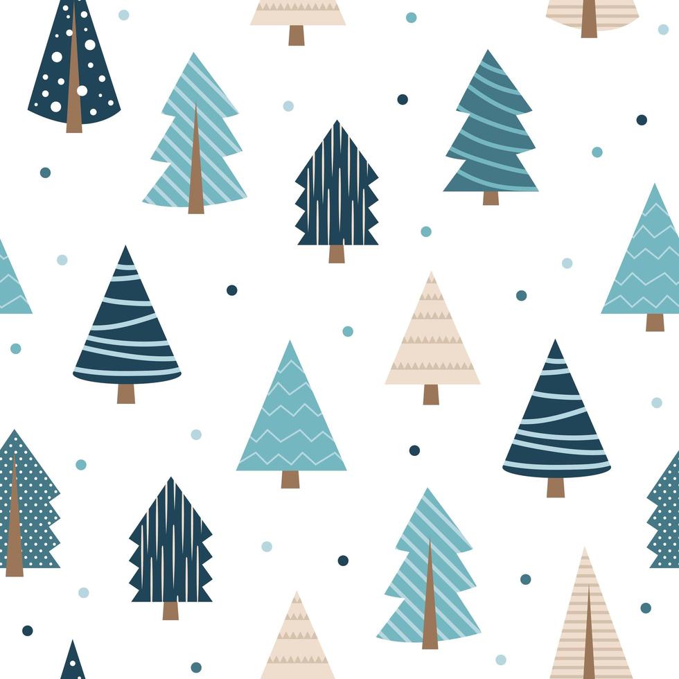 Vector blue christmas tree with snowflakes repeated on white background