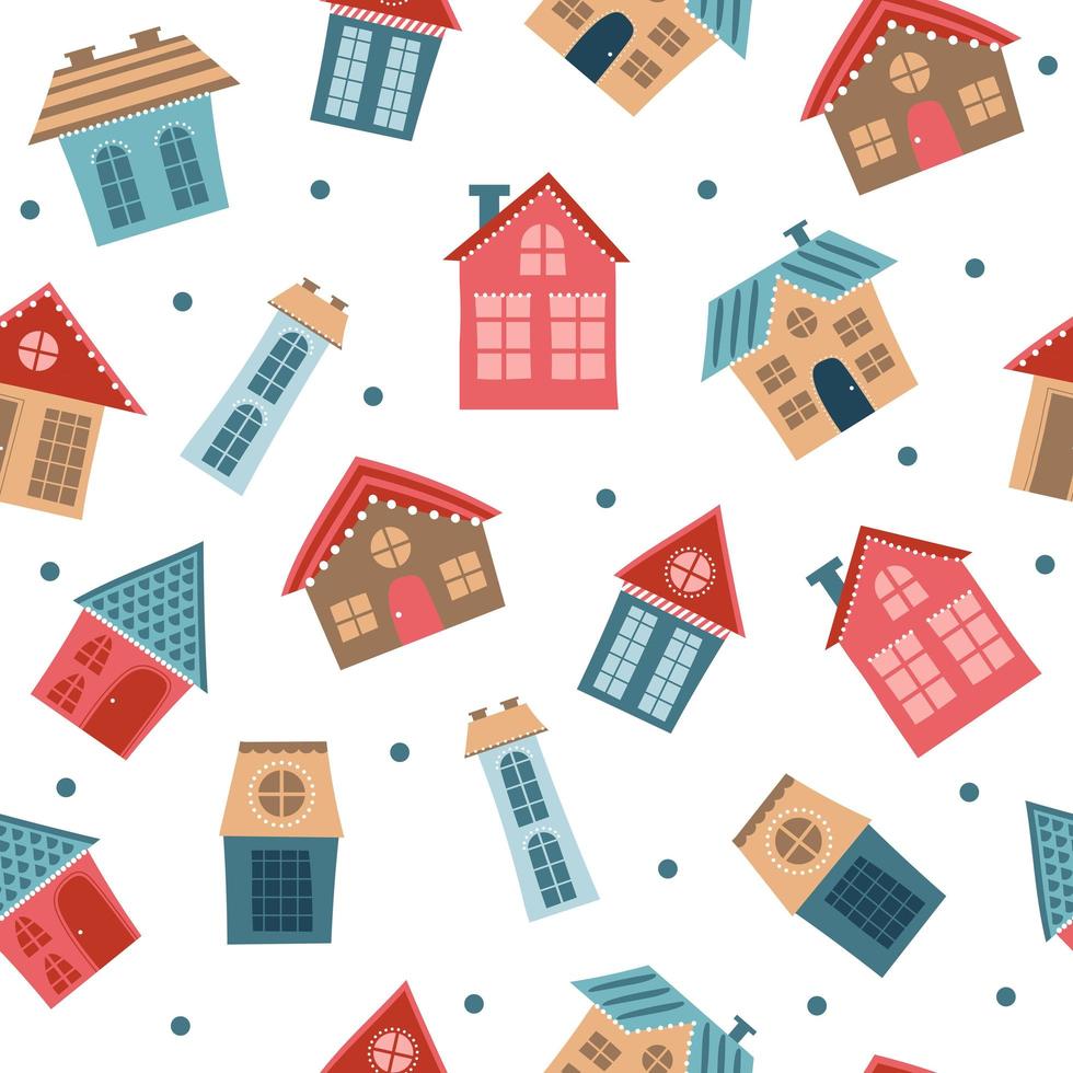Seamless city pattern. Cartoon colored houses of different sizes endless design vector