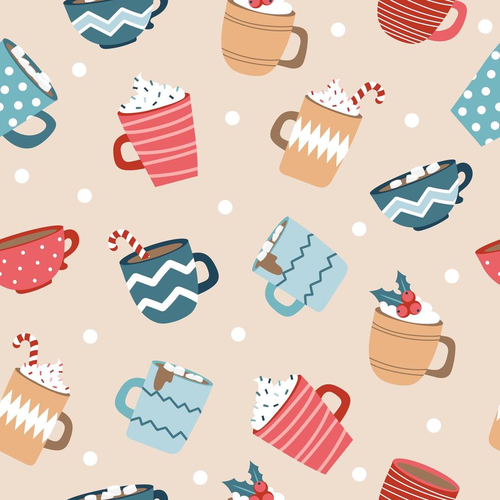 Cute Christmas and New Year seamless pattern for wrap paper with cups. vector