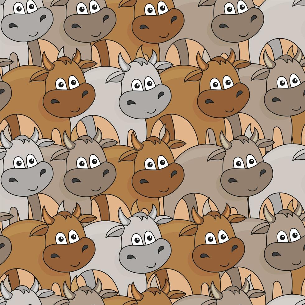 Cute ox background. Seamless pattern with little cartoon cows or bulls vector