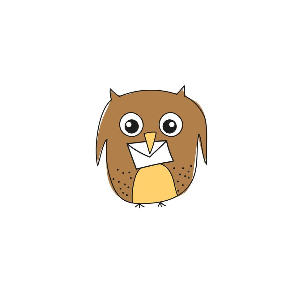 Funny vector illustration of owl with a letter isolated on white