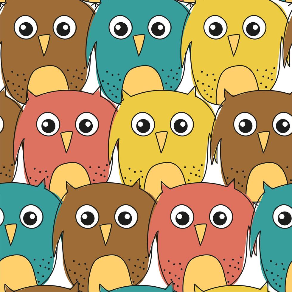 Funny owls hand-drawn seamless pattern vector