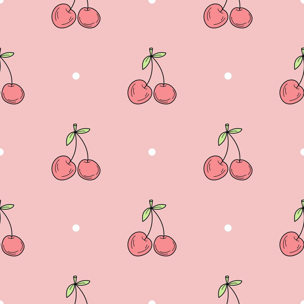 Seamless pattern of hand drawn cherry. Minimalistic seamless pattern vector