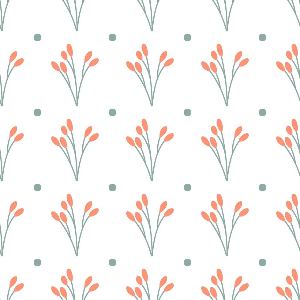 Autumn minimalistic pattern on white. Branch with red berries. Seamless pattern vector