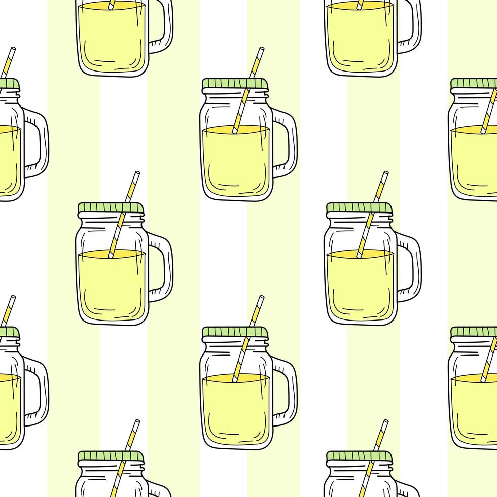 patrón sin fisuras con tarro de masón. limonada amarilla de verano vector