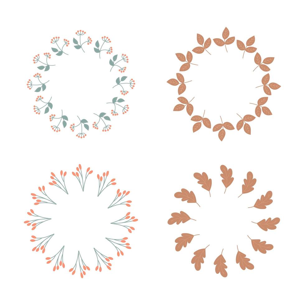 Autumn minimalistic wreath on white. Set of circular elements vector