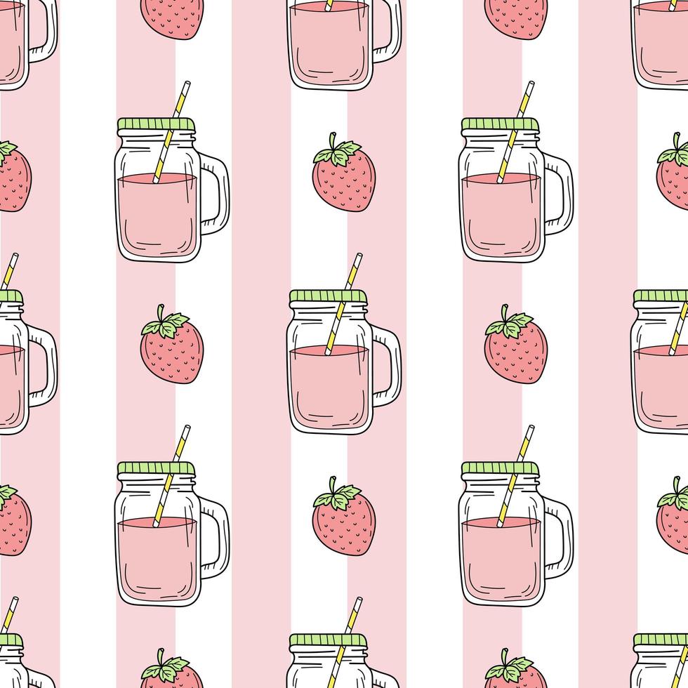 batido de fresa - patrón sin costuras en el fondo vector