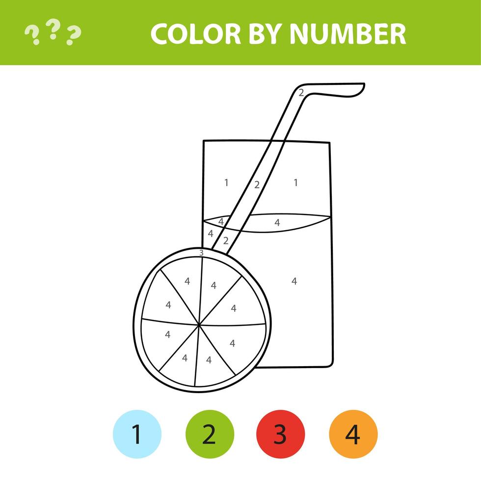 Orange Juice. Educational game for kids - coloring book, color by numbers vector