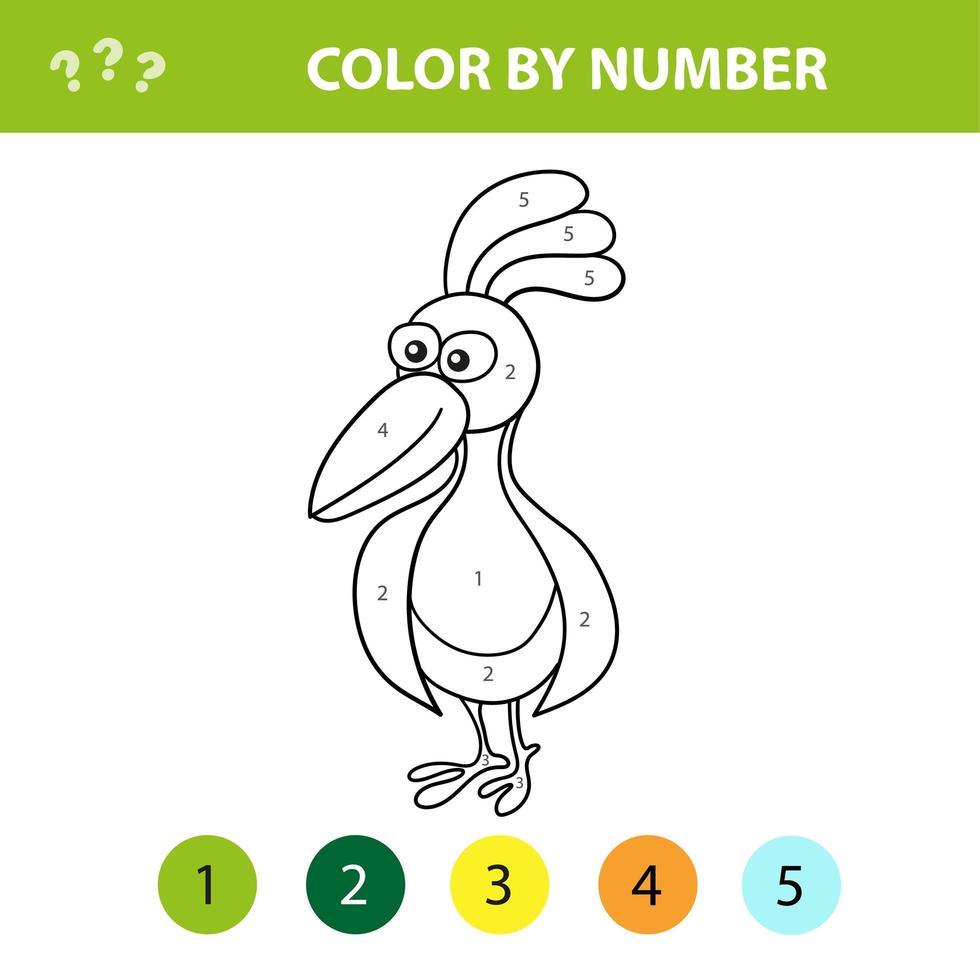 Educational children game. Color the picture by number. Coloring book with bird vector