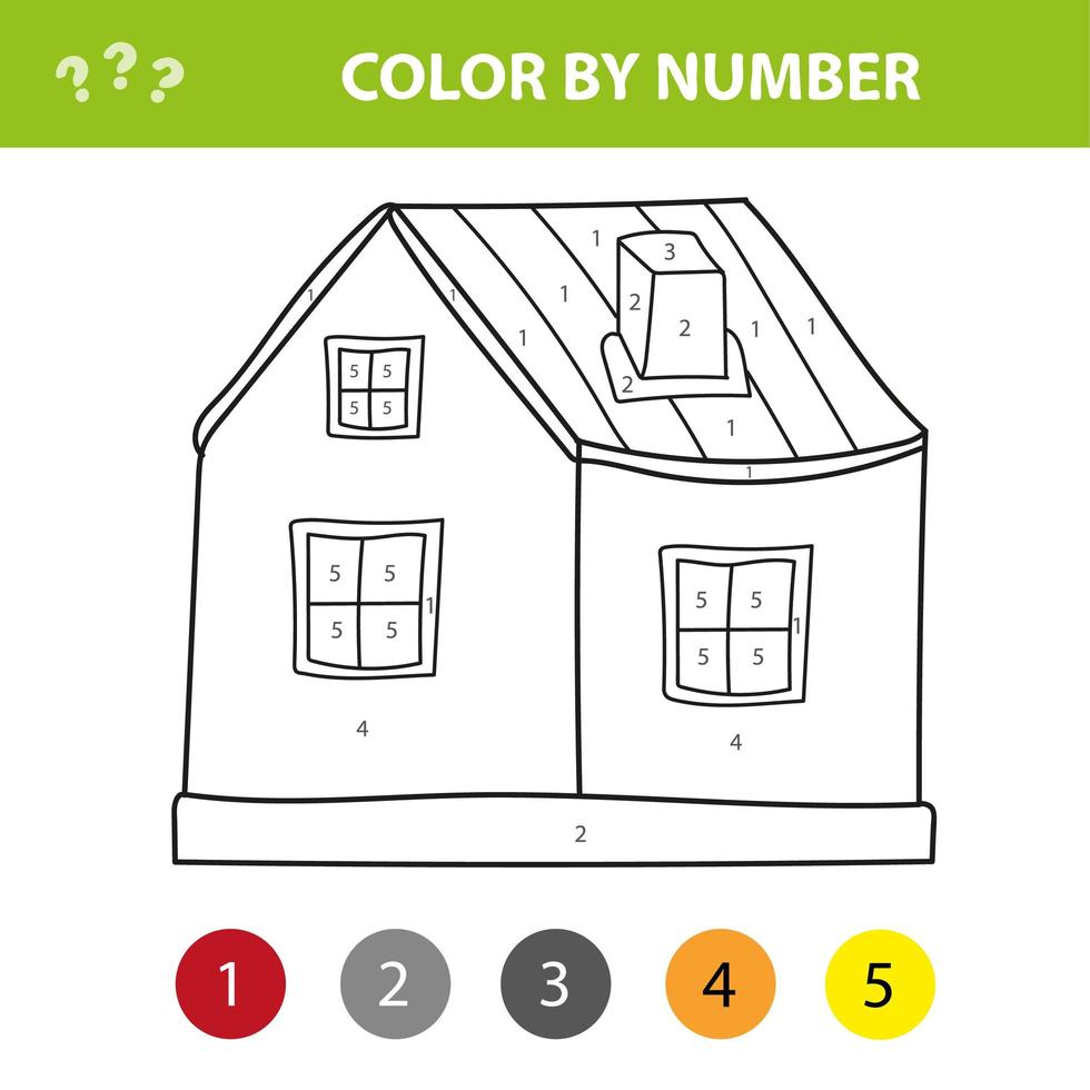 Color cute cartoon country house by numbers. Educational game for kids. vector