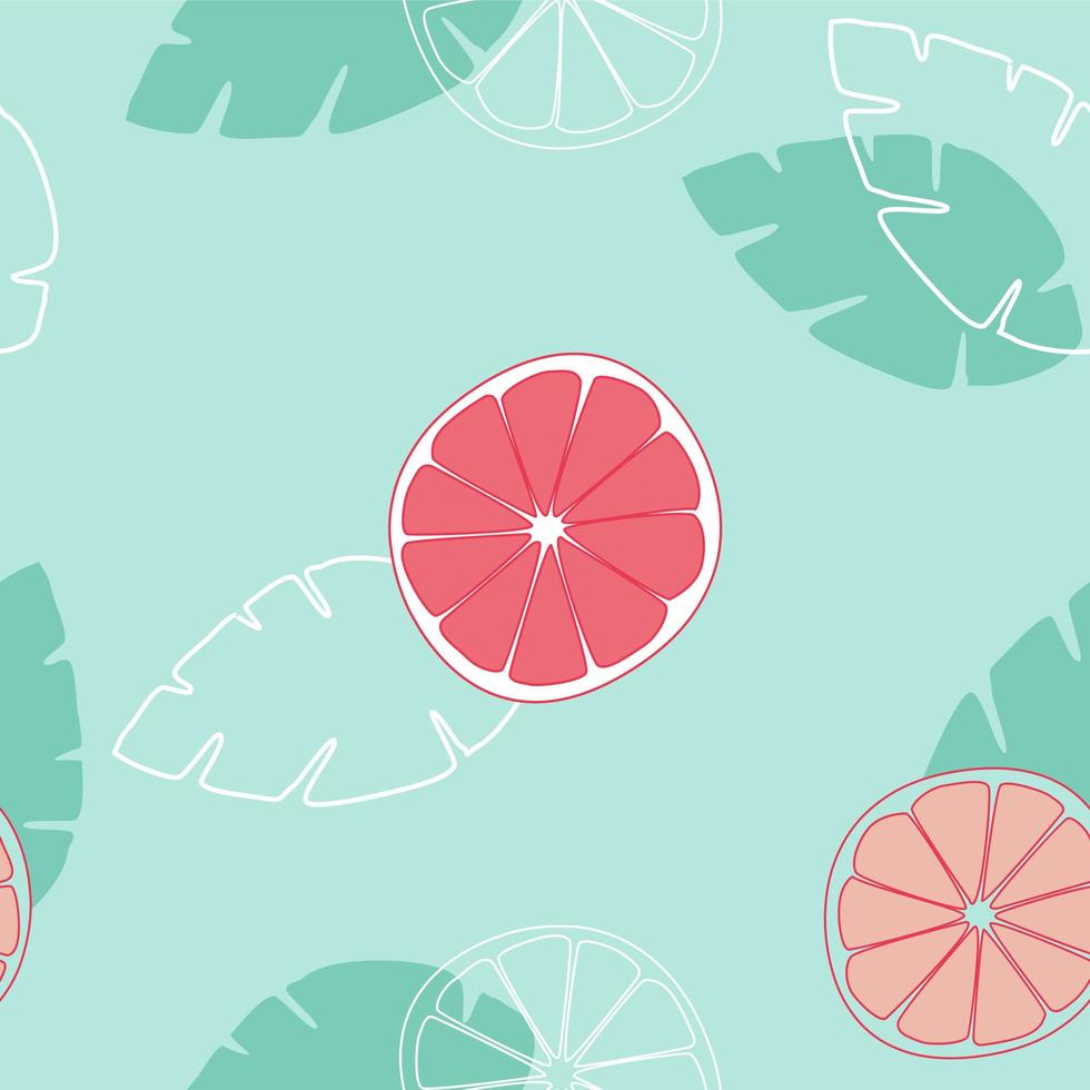 Seamless pattern slice orange or grapefruit fruits on green blue background vector