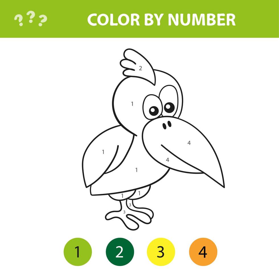 Educational children game. Color the picture by number. Coloring book with bird vector