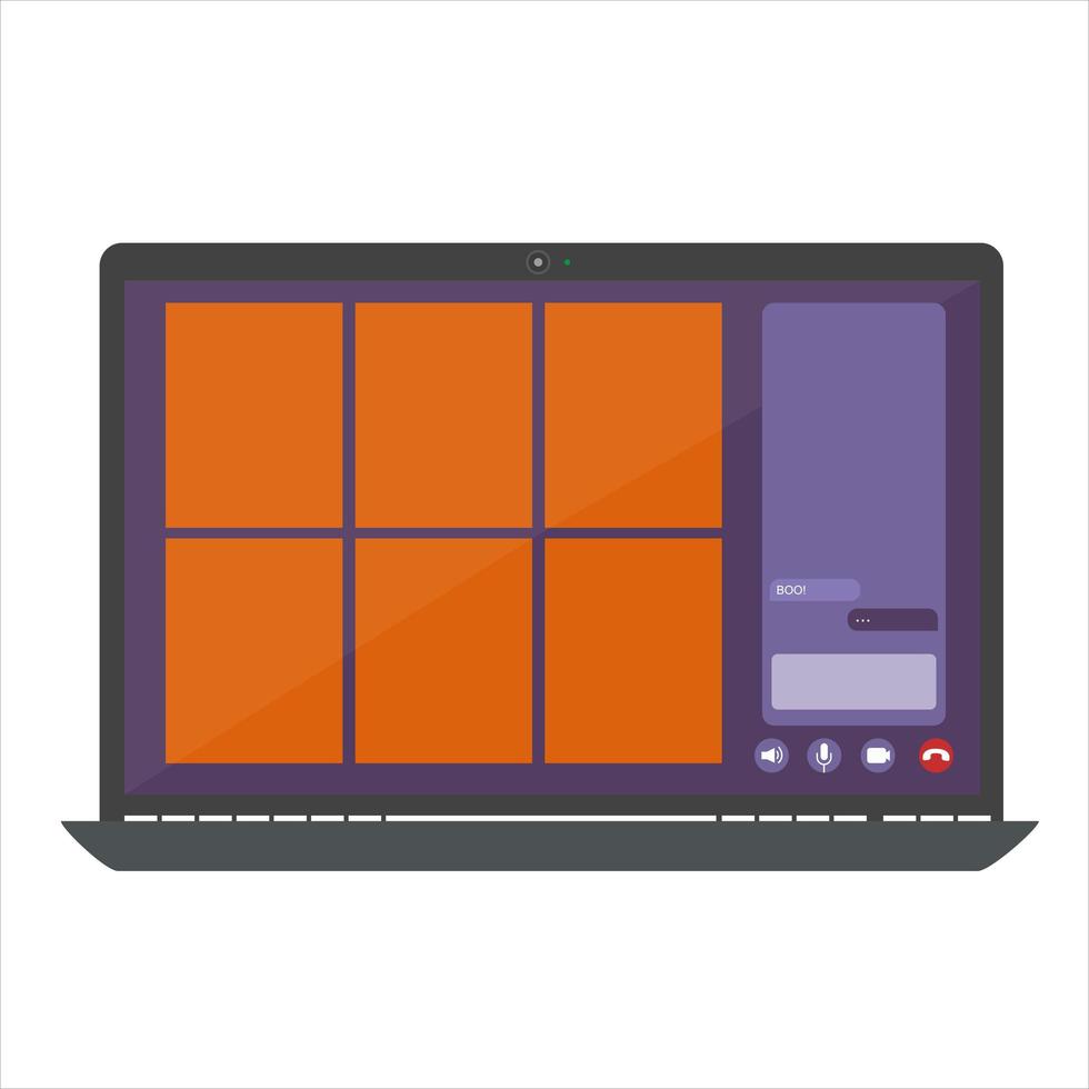 Online Halloween party concept, computer screen have video conference vector