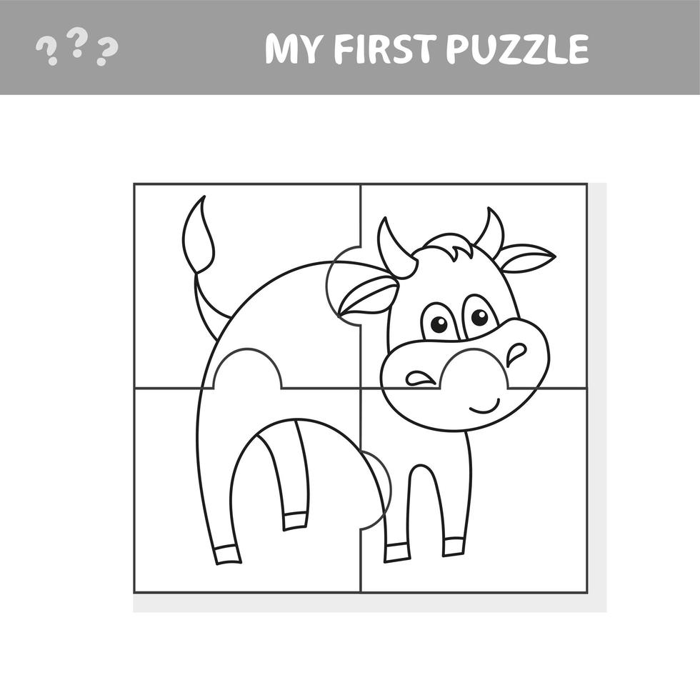 Puzzle Activity Game for Children with Bull Farm Animal Character vector