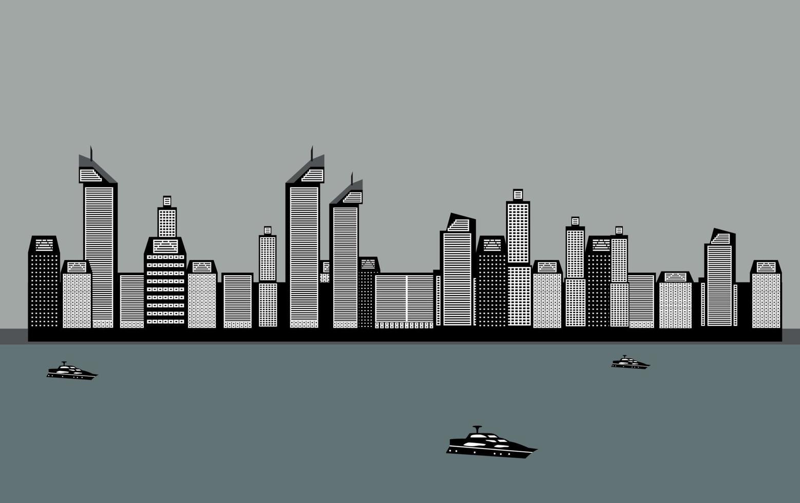 edificios aislados de la ciudad, mar, barco. ilustración vectorial vector