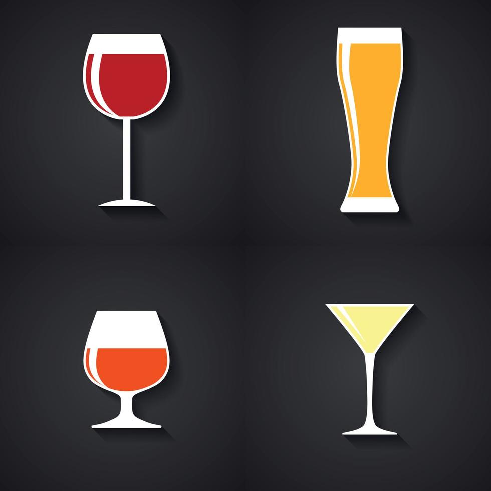 Modern Flat Dink Glass Icon Set for Web and Mobile Application in Stylish Colors Vector Illustration