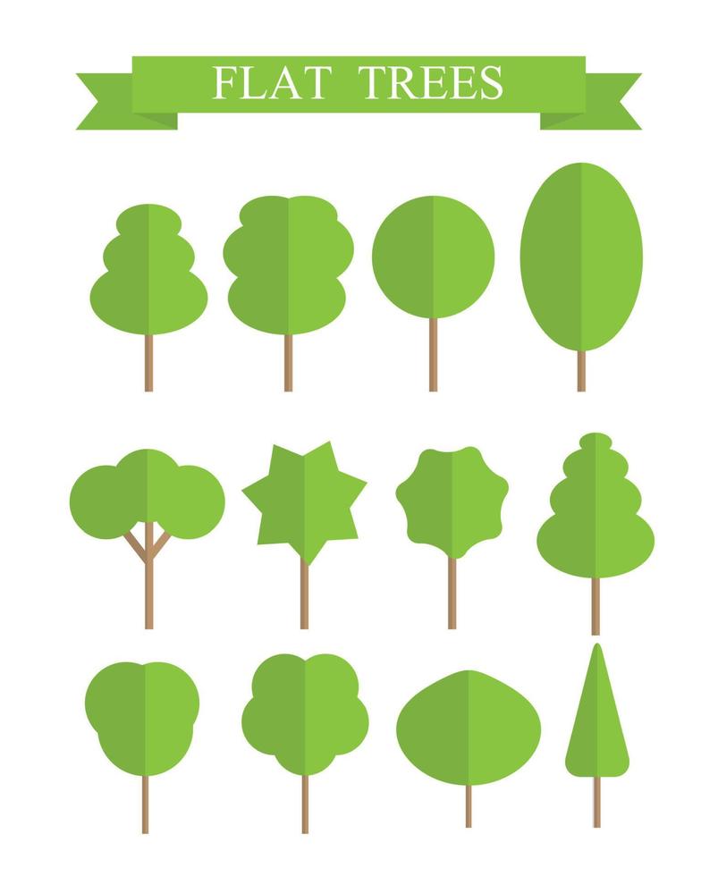 Paper Trendy Flat Trees Set Vector Illustration