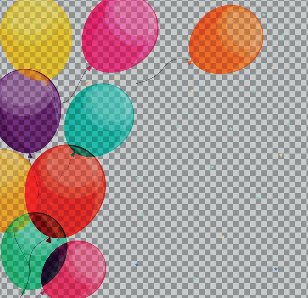 Glossy Happy Birthday Balloons on Transparent Background Vector Illustration