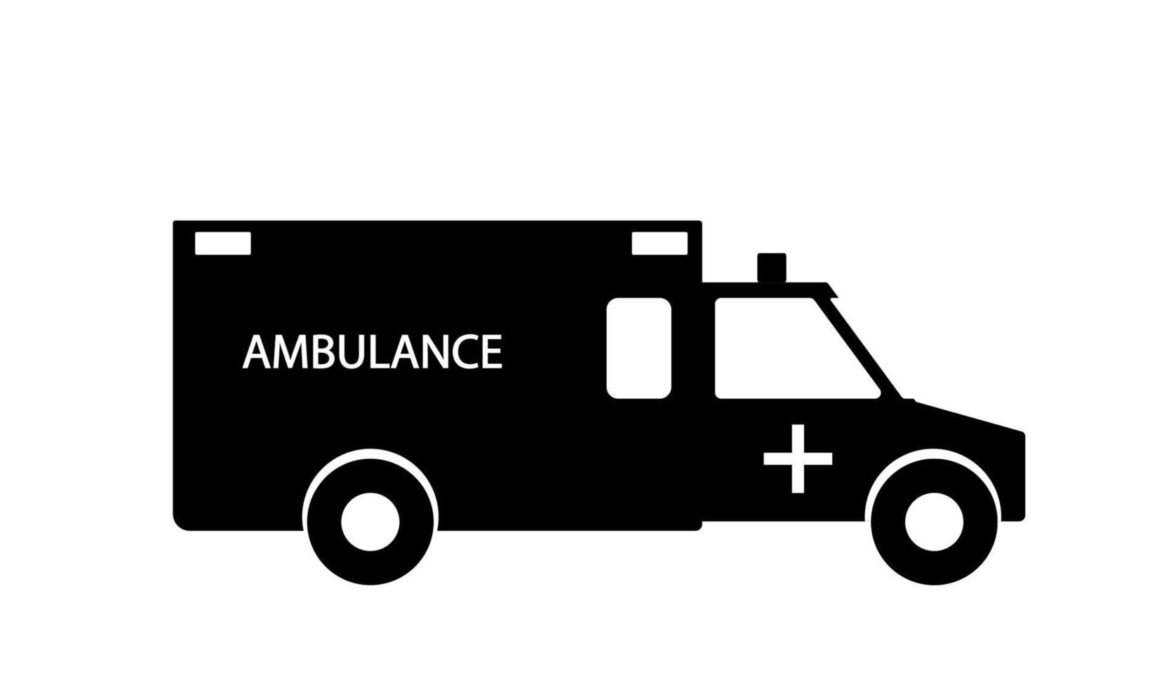 Black and White Emergency Ambulance with Siren Flat Design. Vector Illustration.