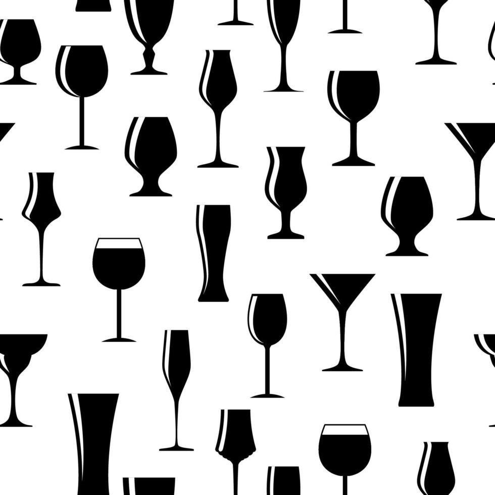 Alcoholic Glass Silhouette Seamless Pattern Background Vector Illustration