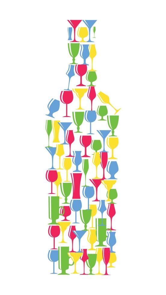 Wine Bottle From Alcoholic Glass Silhouette Vector Illustration