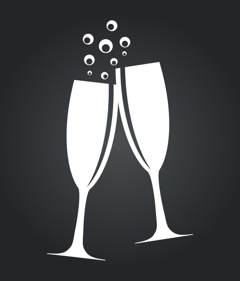 Two Glasses of Champagne Silhouette Vector Illustration