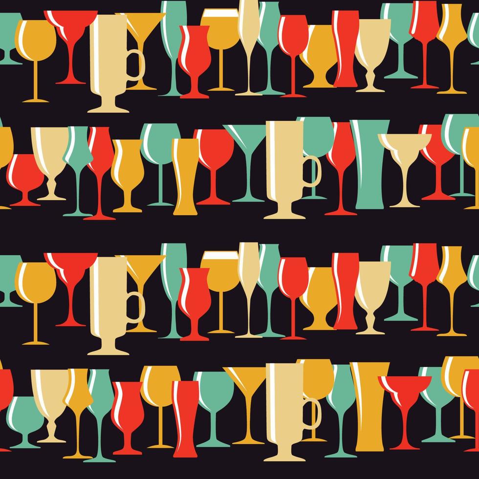 Alcoholic Glass Silhouette Seamless Pattern Background Vector Illustration