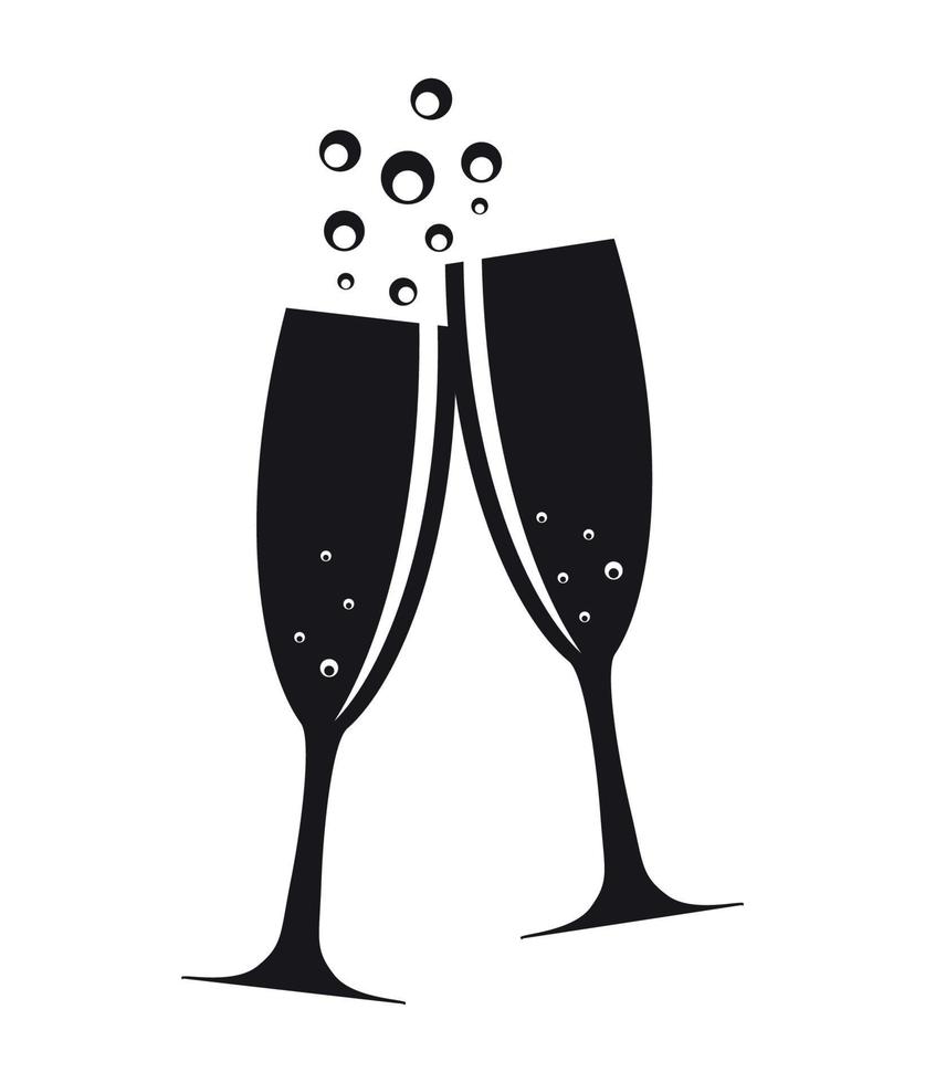 Two Glasses of Champagne Silhouette Vector Illustration