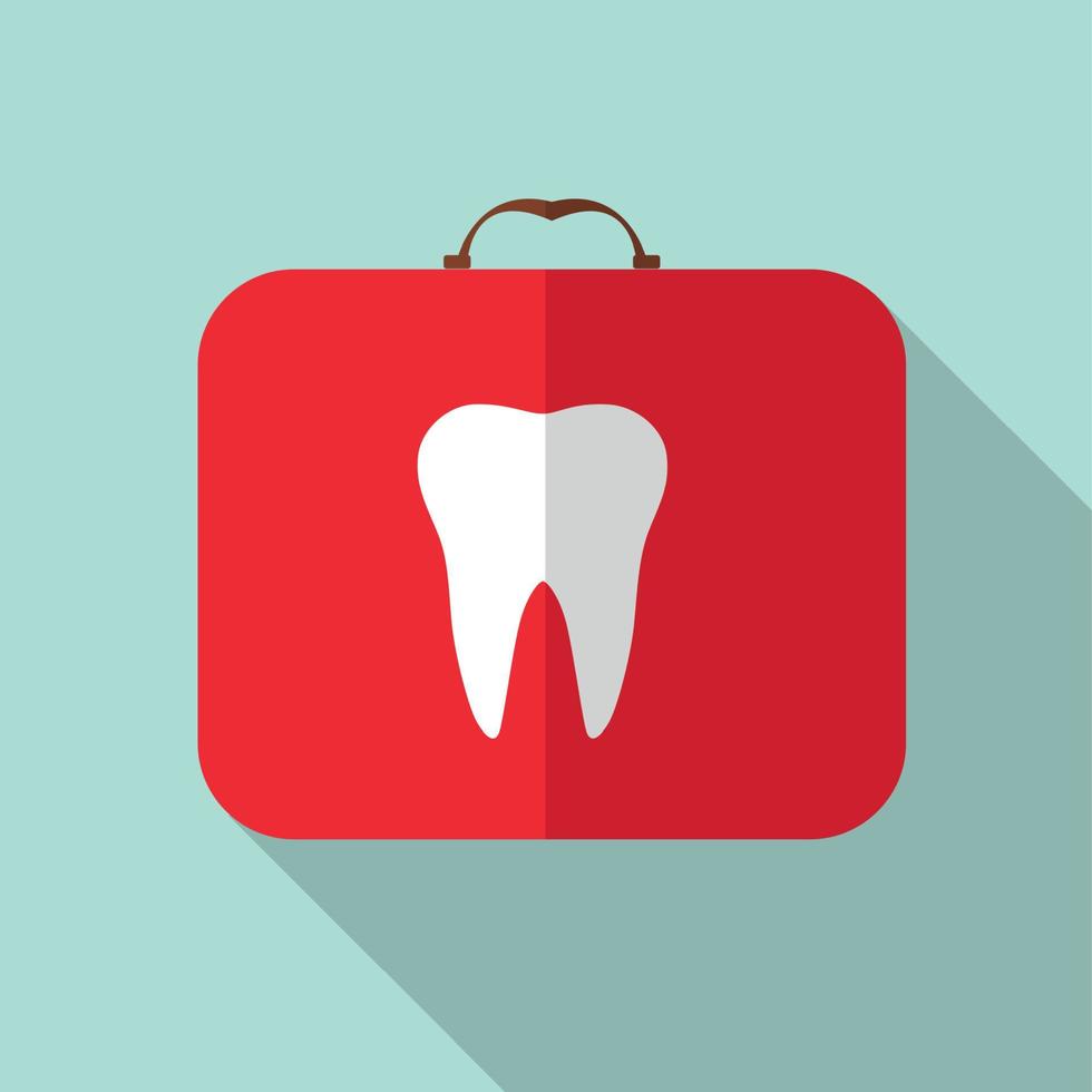 Red Medical Bag with a Tooth Sign  with Long Shadow Vector Illustration
