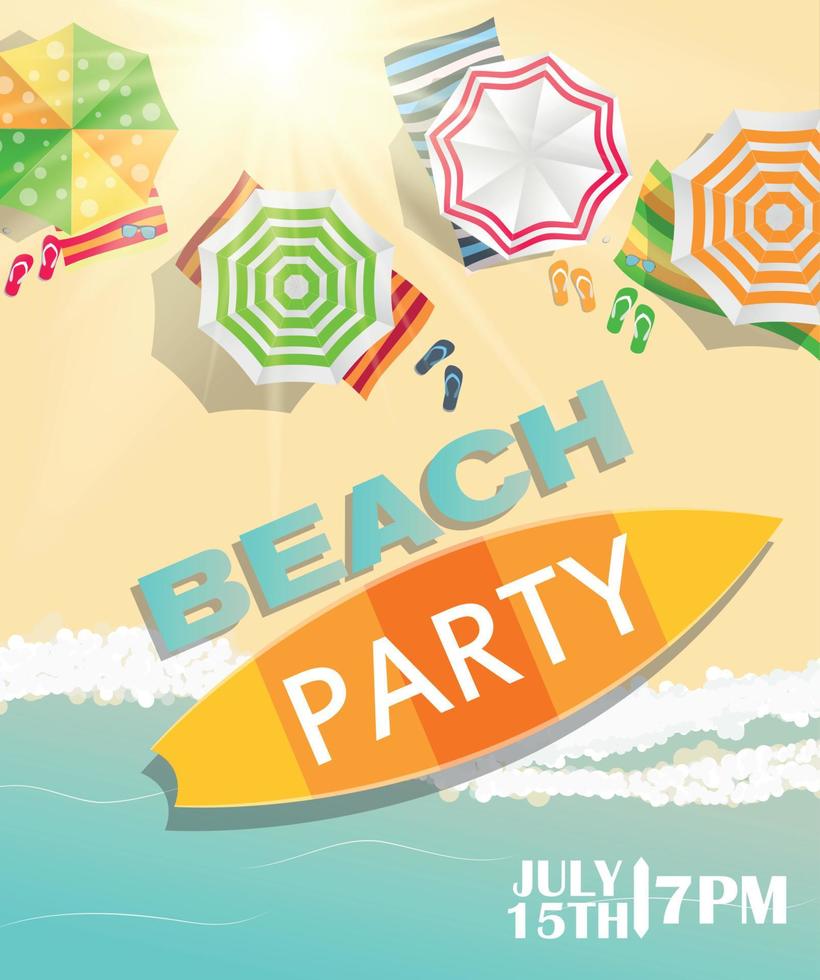 Ilustración de vector de cartel de fiesta de verano de playa