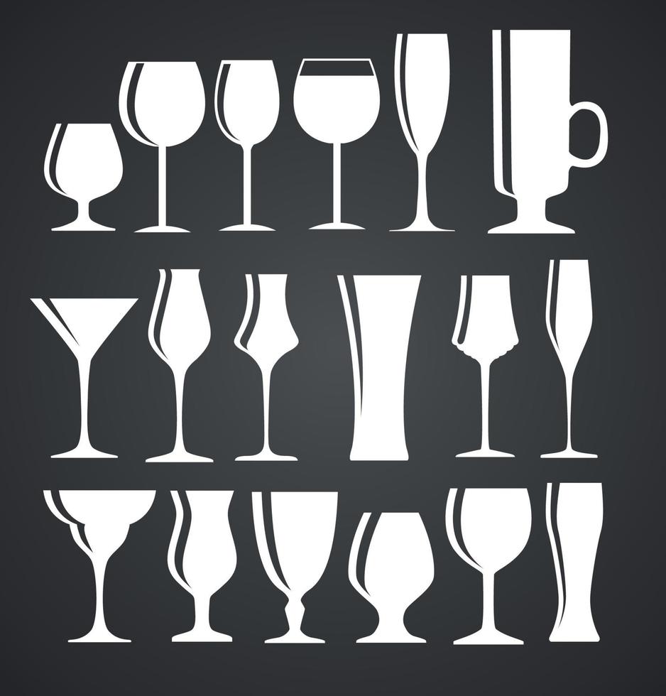Conjunto de vidrio alcohólico negro silueta ilustración vectorial eps10 vector