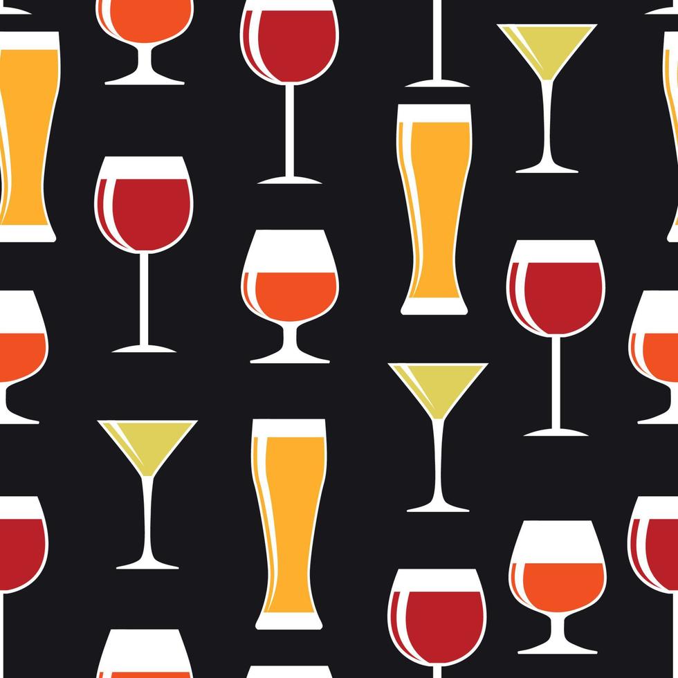 Alcoholic Glass Silhouette Seamless Pattern Background Vector Illustration