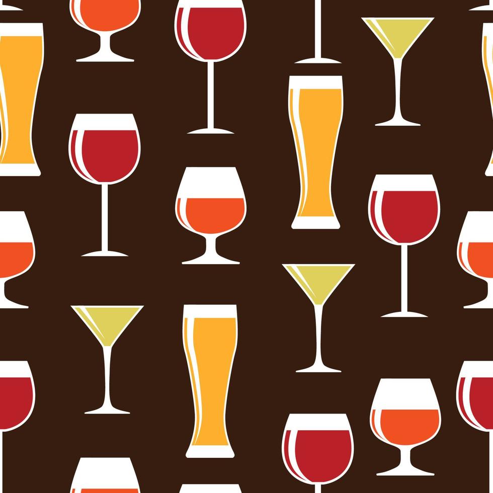 Alcoholic Glass Silhouette Seamless Pattern Background Vector Illustration