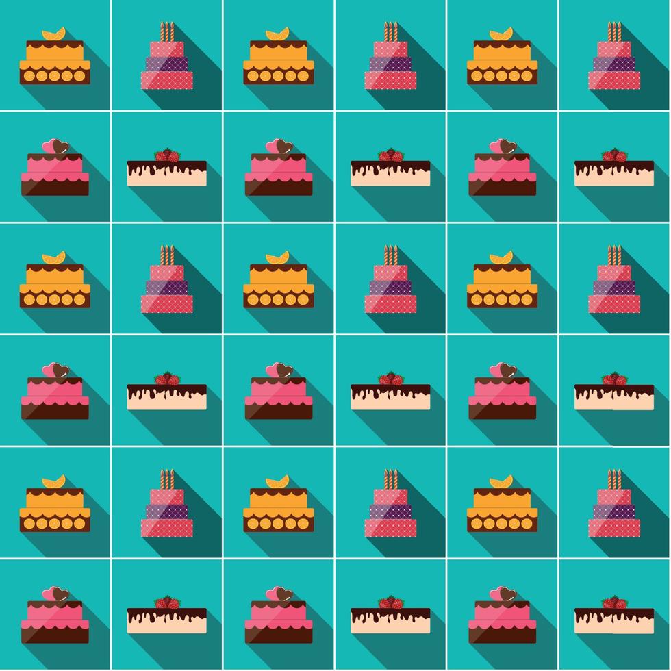 Birthday Cake Flat Icon Seamless Pattern Background for Your Design, Vector Illustration