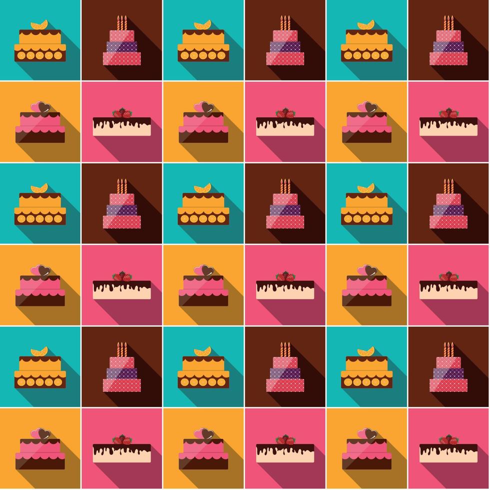 Birthday Cake Flat Icon Seamless Pattern Background for Your Design, Vector Illustration