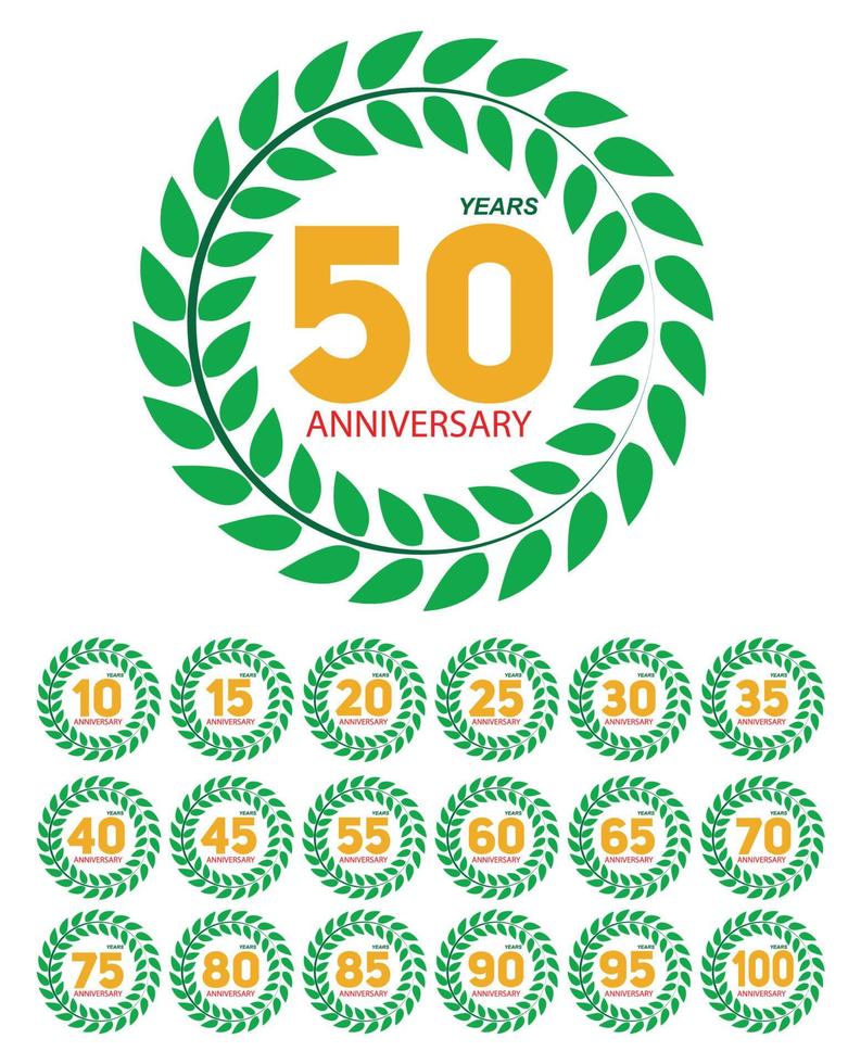 Template Anniversary in Laurel Wreath Set Vector Illustration